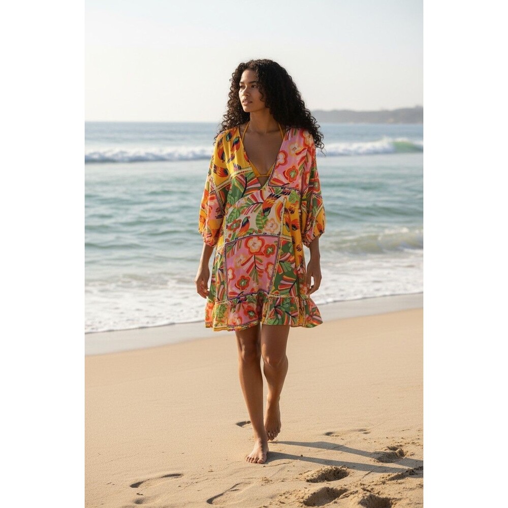 Label Of Love Multiprint Boho Swim Coverup Womens XL Multicolor Tropical Anthro